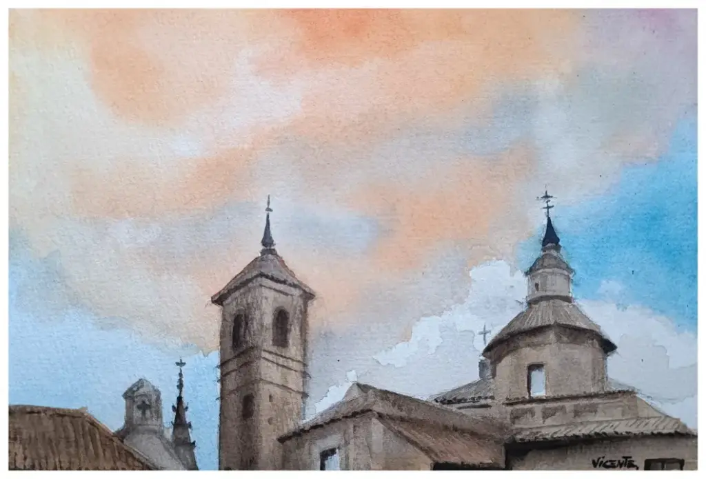 Cielo incendiado sobre San Andrés (Toledo) Exposición 'Entre el Cielo y la Tierra', de Vicente Carmena, en el Sitio Histórico de Santa María de Melque